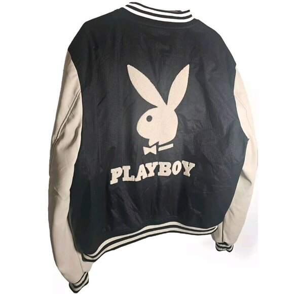 Playboy Varsity Jacket Mens Large XL Black White Long Sleeve Logo Bunny Graphic - Picture 3 of 11